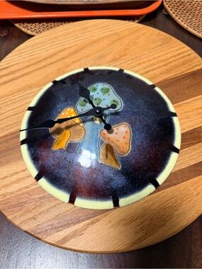 Rare Vintage 1978 Real Lessard Signed Copper Enamel Mushroom Wall Clock